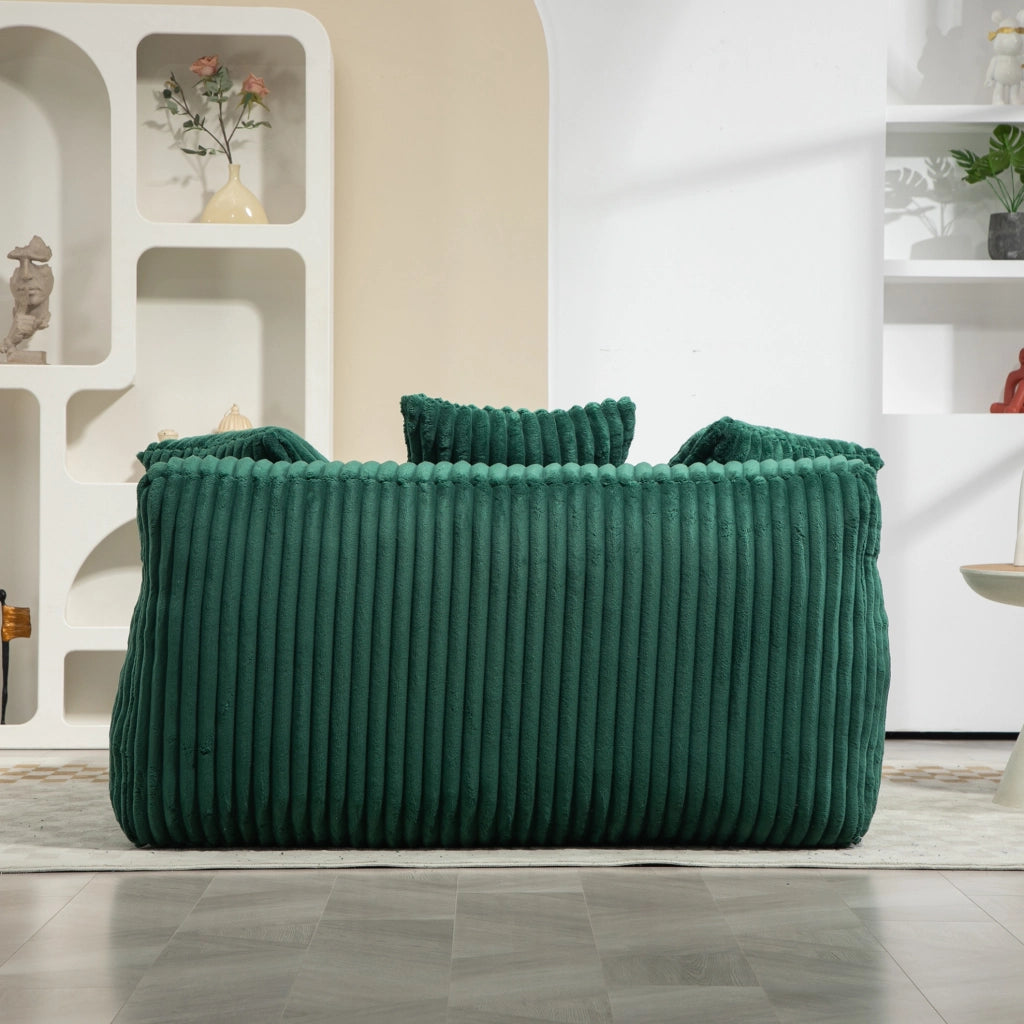 Chaise longue in velluto a coste verde smeraldo con 3 cuscini; 125 x 155 x 63 cm