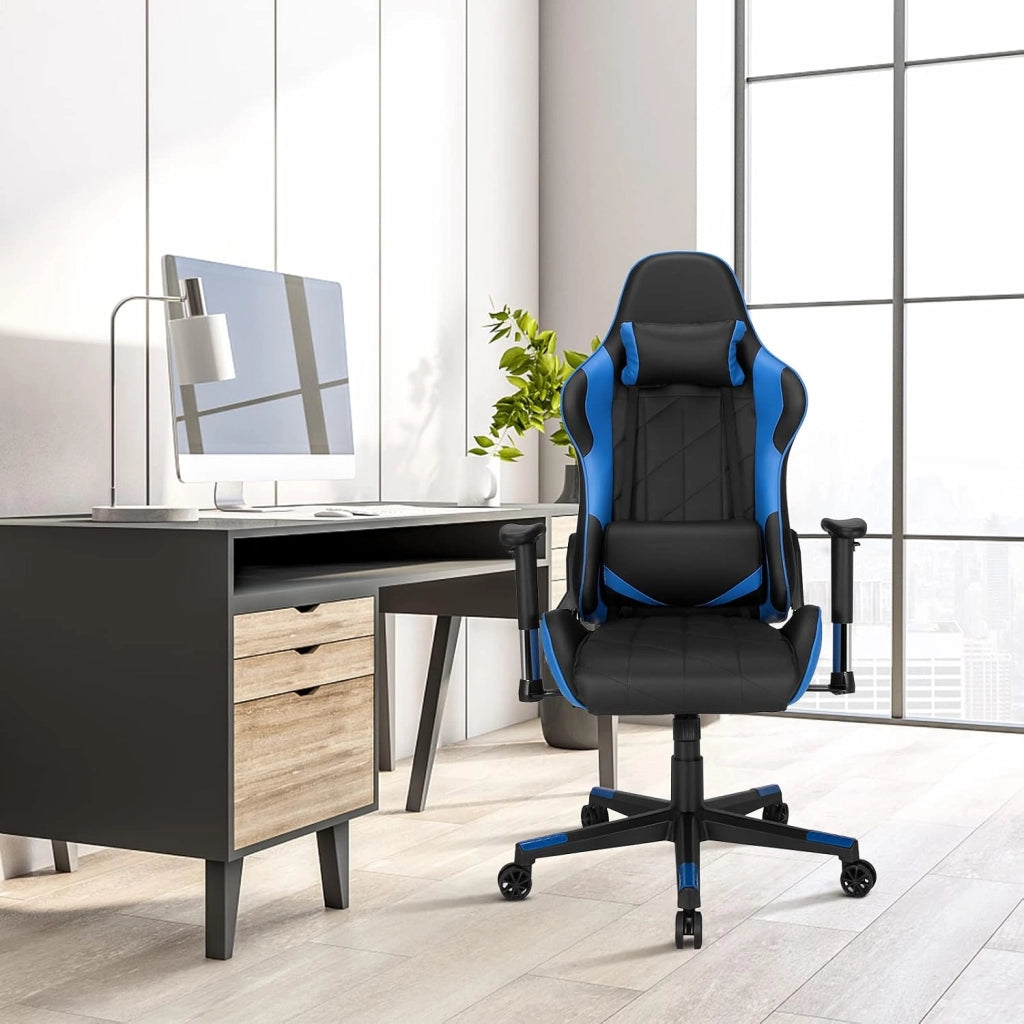 Sedia da Gaming Girevole a 360°, Sedia Ergonomica per Computer per Gaming con Poggiatesta e Cuscino Lombare, Angolo Reclinabile Regolabile (Blu)