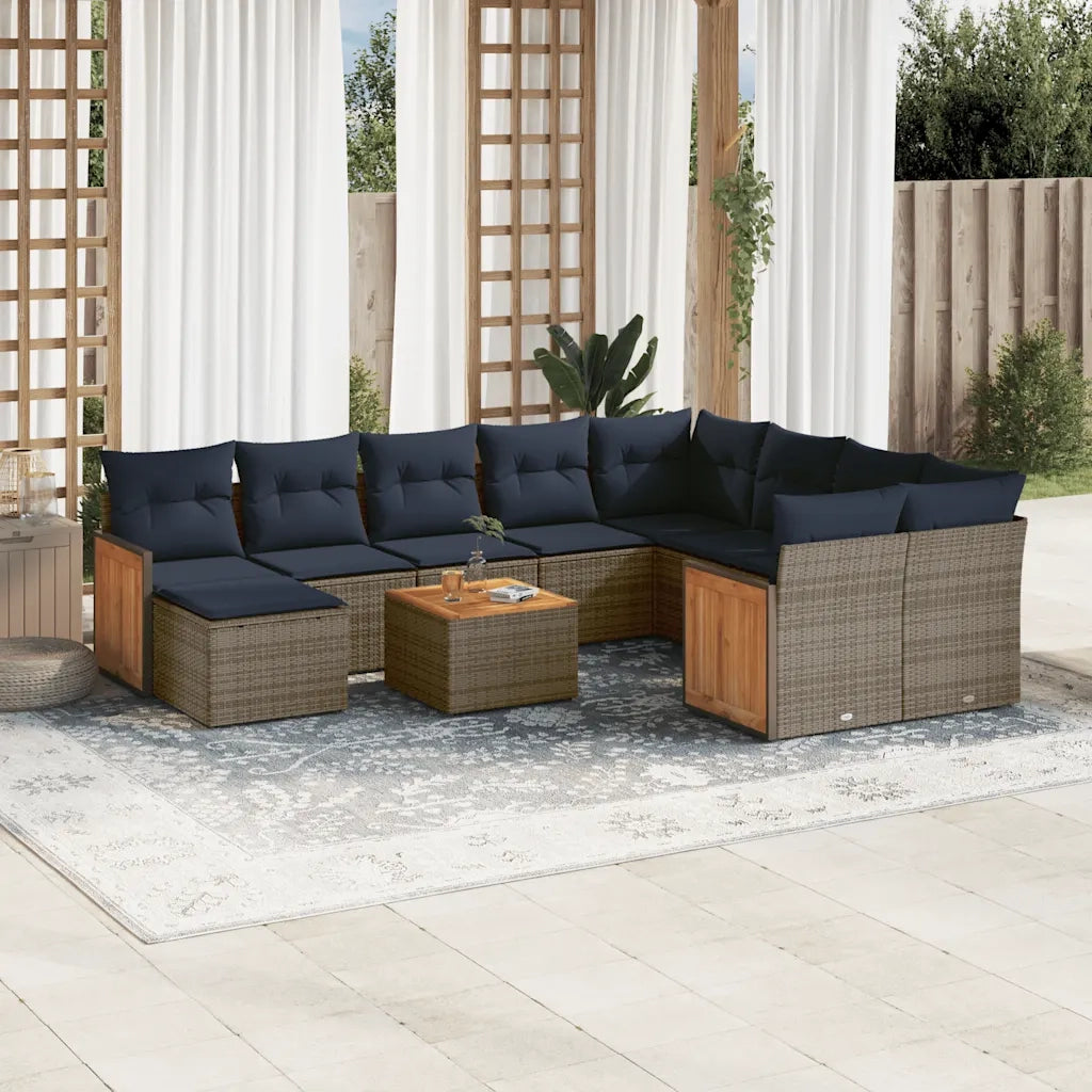 Set Divani da Giardino 11 pz con Cuscini Grigio in Polyrattan 3228245