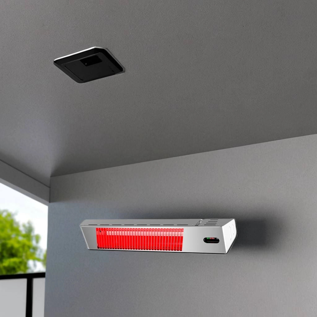 Mpc Malaga 2000w Apptuya Stufa a Infrarossi Wifi Da Esterno Da 2000w Regolabile Grigio Riscaldante a Onda Corta a Ira e Telecomando Design Elegante Griglia a Protezione e Display a Led