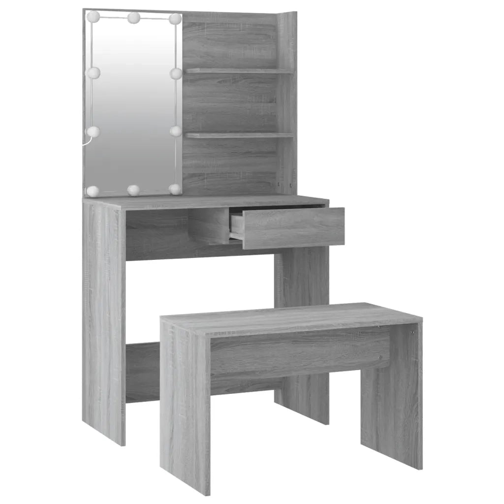 Set Tavolo da Toeletta con LED Grigio Sonoma Legno Multistrato 3114113