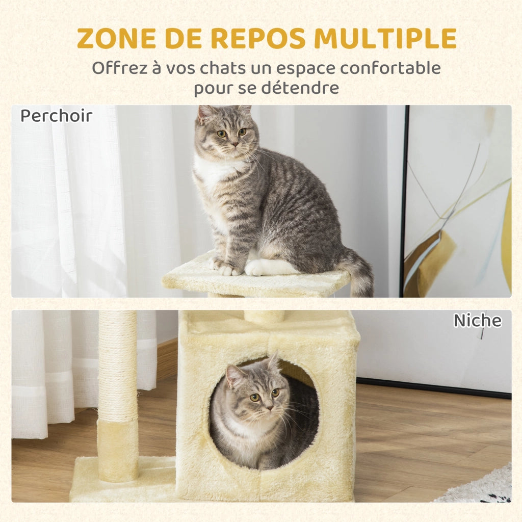 Arbre ¨¤ chat con piattaforme e nicchia ¨C zephmum ¨C beige 50x30x81.5cm