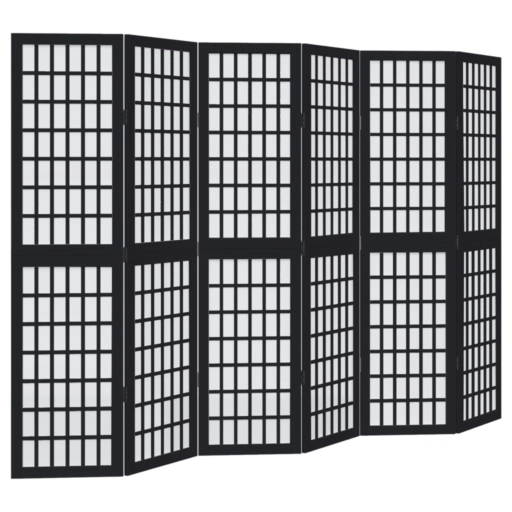 Divisorio Ambienti | Divider per stanze | Paravento 6 Pannelli Nero Legno Massello di Paulownia