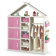 Armadio portaoggetti per bambini con appendiabiti da letto dei bambini, Organizzatore di vestiti con 3 armadietti Rosa-Scaffalature