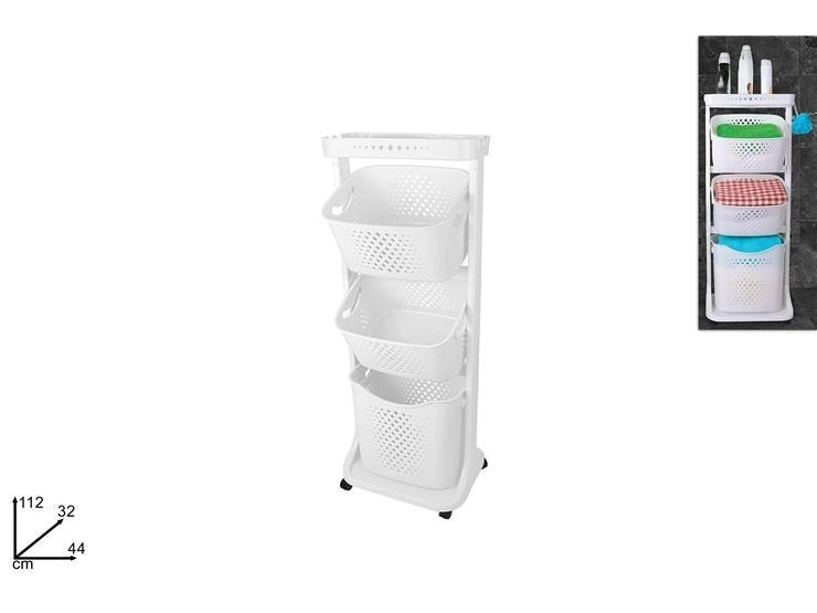 Carrello Portaverdure con 2 Ripiani Basculanti + 1 Fisso Bianco 44 x 32 x 112 cm