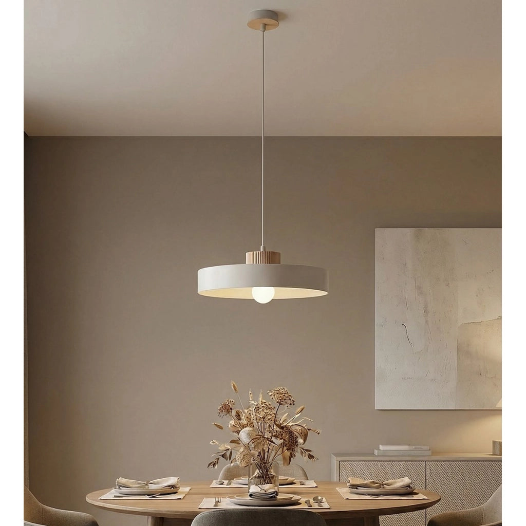 Lampada a sospensione KIVI in acciaio bianco e legno naturale