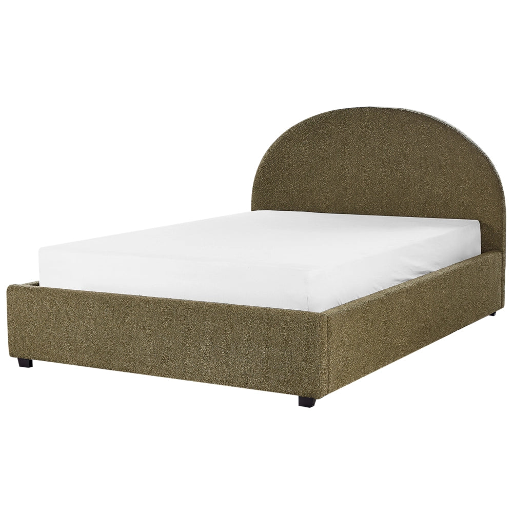 Letto matrimoniale contenitore tessuto bouclè verde oliva 140 x 200 cm camera da letto