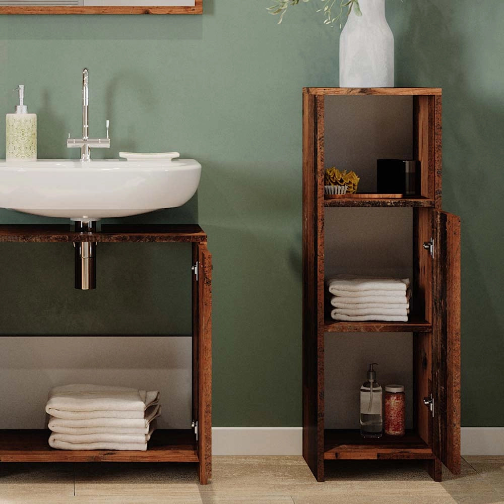Vicco Set mobili bagno Rovere rustico 3 parti, con armadio midi
