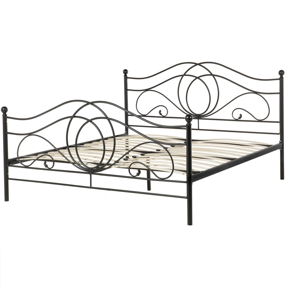 Letto in metallo Nero 160 x 200 cm con testiera a doghe e pediera retrò vintage