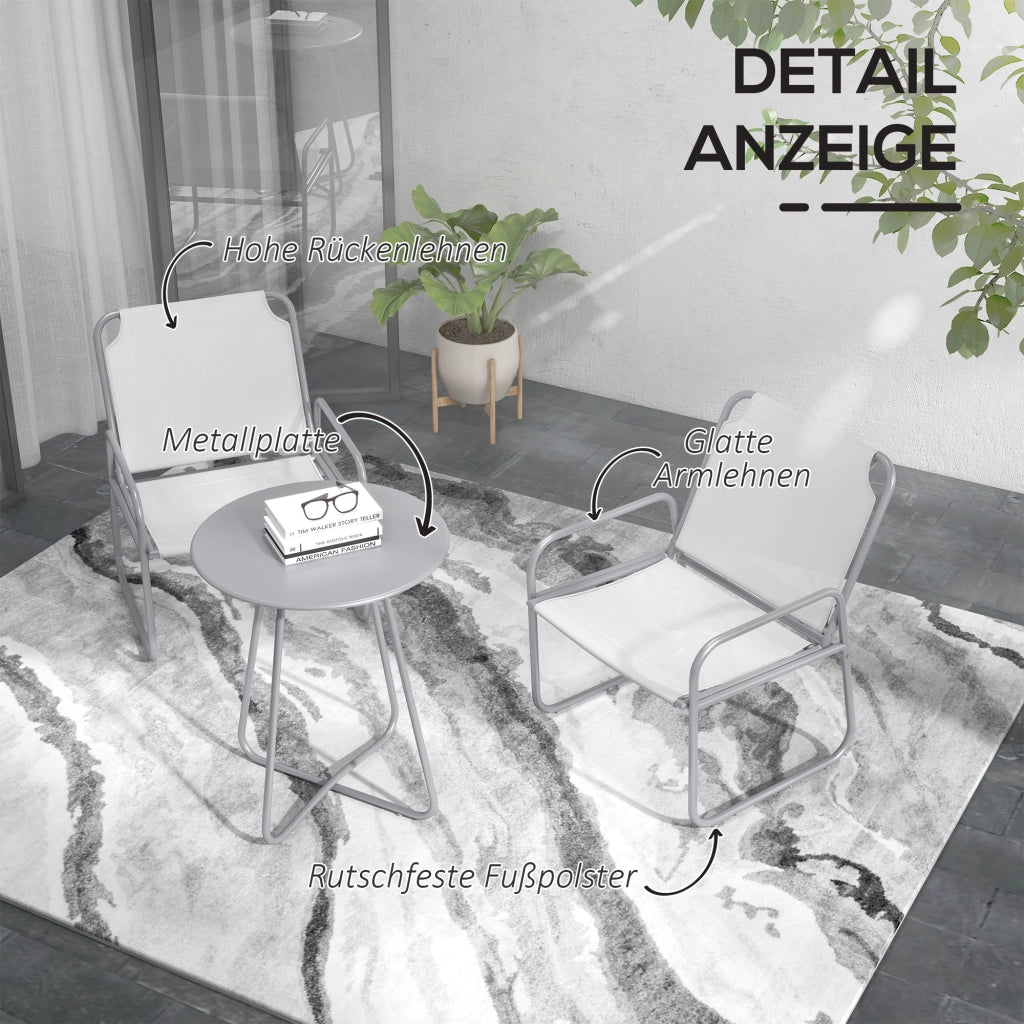 Set da giardino a 3 pezzi: 2 poltrone in tessuto traspirante + tavolino rotondo ?60 cm; grigio chiaro