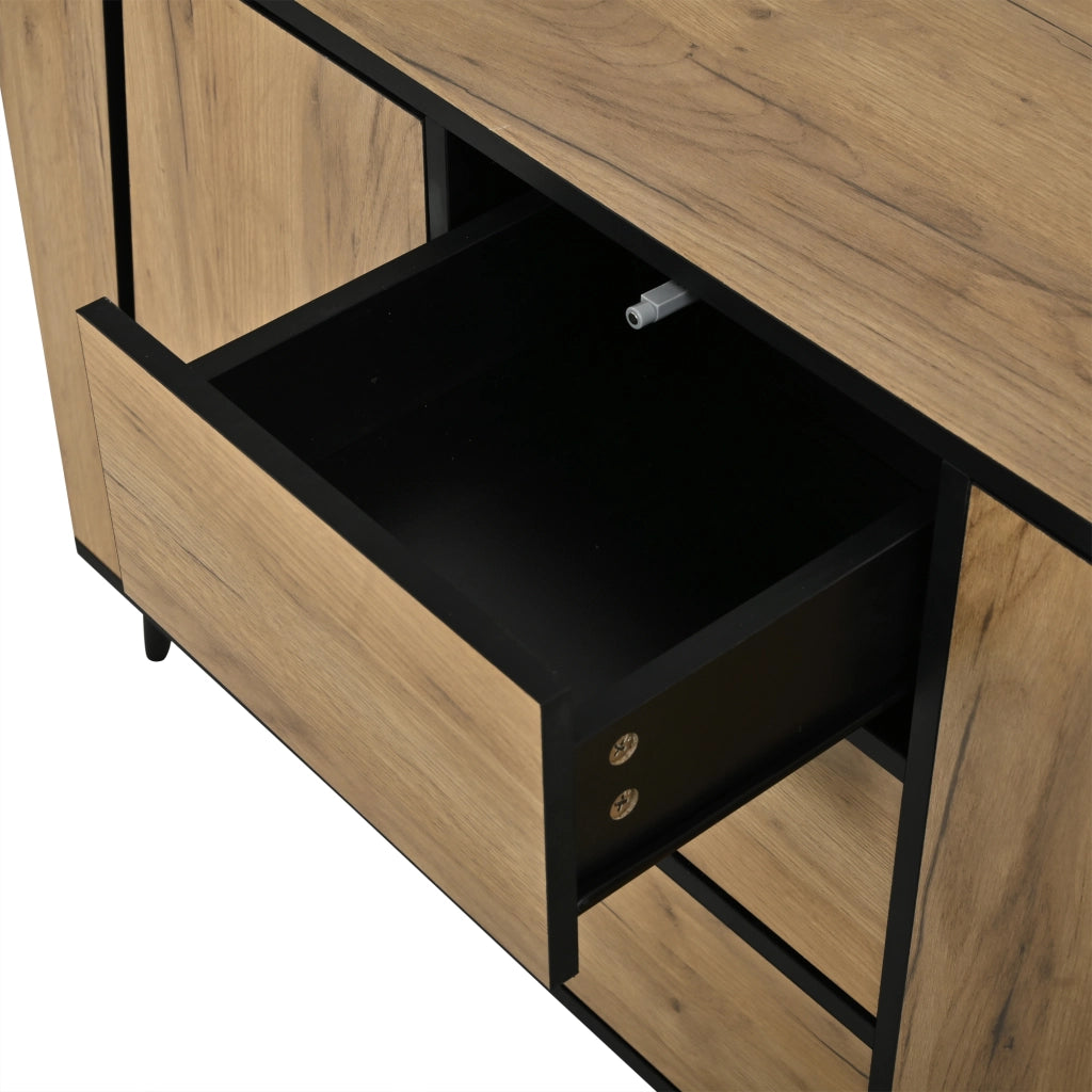 Sideboard con 2 ante e 3 cassetti 120x40x70 cm in MDF e truciolare naturale e nero