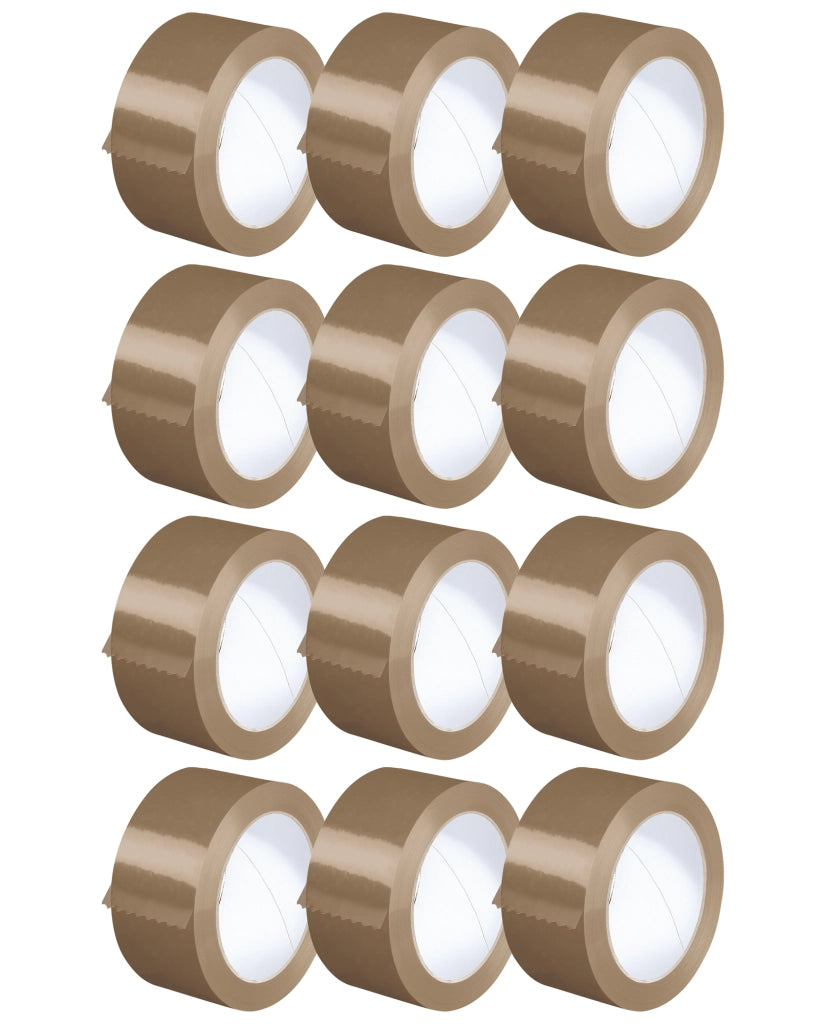 Nastro Adesivo Da Imballaggio Pacchi 50mm x 66 Metri Acrilico Resistente All'Acqua Silenzioso Sigilla Spedizioni Protezione Per Trasloco Prodotto Italiano Avana - 12 Rotoli