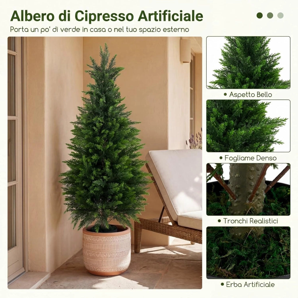 Set di 2 Alberi Artificiali di Cedro, Albero Artificiale in Vaso con Cemento e Fondo Rinforzato, Resistenti al Sole, Pianta Topiaria Finta da Interno e Esterno, per Casa e Ufficio (120 cm)