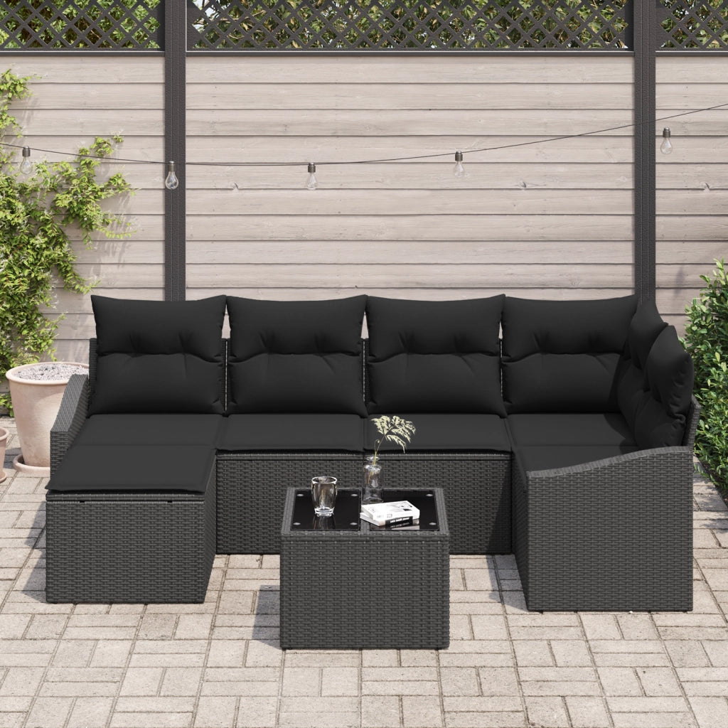 Set da pranzo da giardino 7 pezzi con cuscini beige in polyrattan
