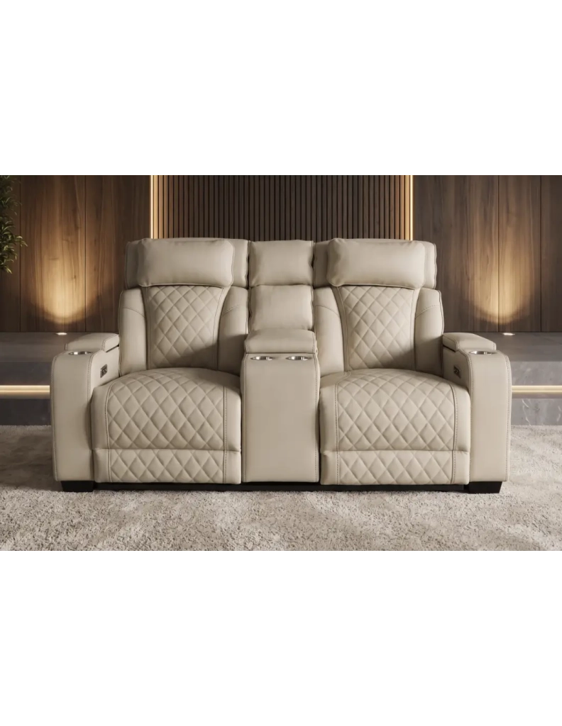 Divano cinema DOMUS 2 posti relax elettrico in similpelle – Beige – 190 x 101 x 103 cm