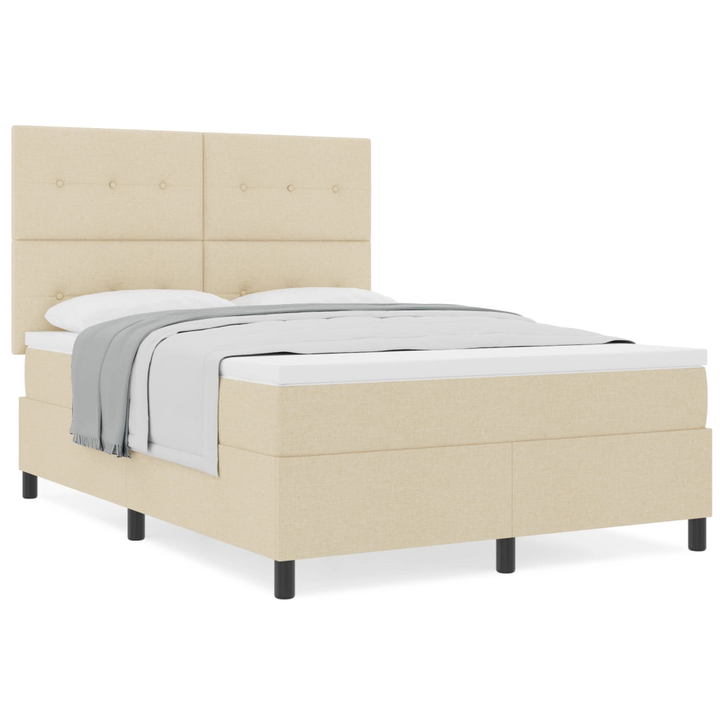 Letto con Box Spring Panna 140x200 cm Tessuto