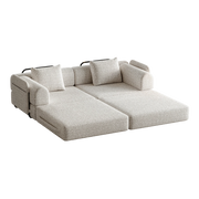 Divano letto modulare 2 in 1 con contenitore nel bracciolo e configurazione componibile in ciniglia khaki