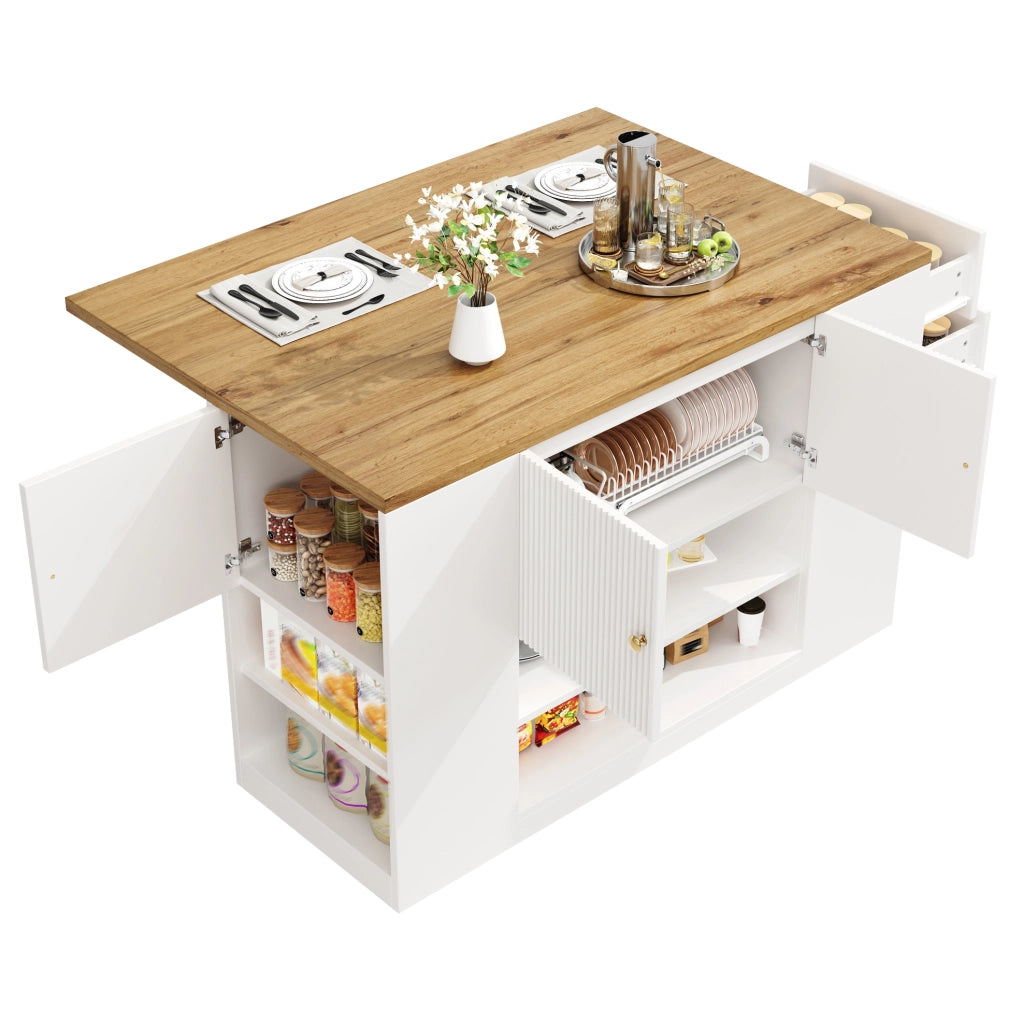 Isola cucina pieghevole 140x70 cm con contenitore bianca