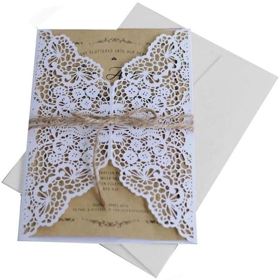 Set di 10 inviti di nozze in cartoncino laser tagliato con carta da stampare e buste, cartoncino, inviti di nozze, fidanzamento, compleanno, Madre, 10 pezzi.