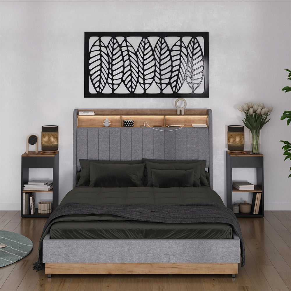 Vitalispa Letto imbottito Grigio 140x200 cm con 4 cassetti