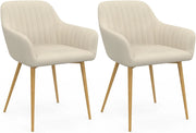 Set di 2 sedie da pranzo e poltrone da tavolo LINE in velluto beige con gambe effetto legno
