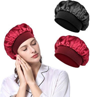 Set di 2 Copri Testa da Notte in Satin Elastici - 2 in 1 - Flessibili - Grande - Antiscivolo - Confortevole - Mute per Capelli