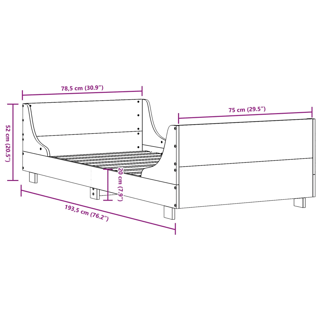 Letto senza Materasso 75x190 cm in Legno Massello Pino 850791