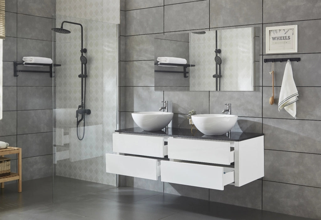 Mobile bagno sospeso doppio lavabo appoggio specchio 150cm Drontes Sicorage