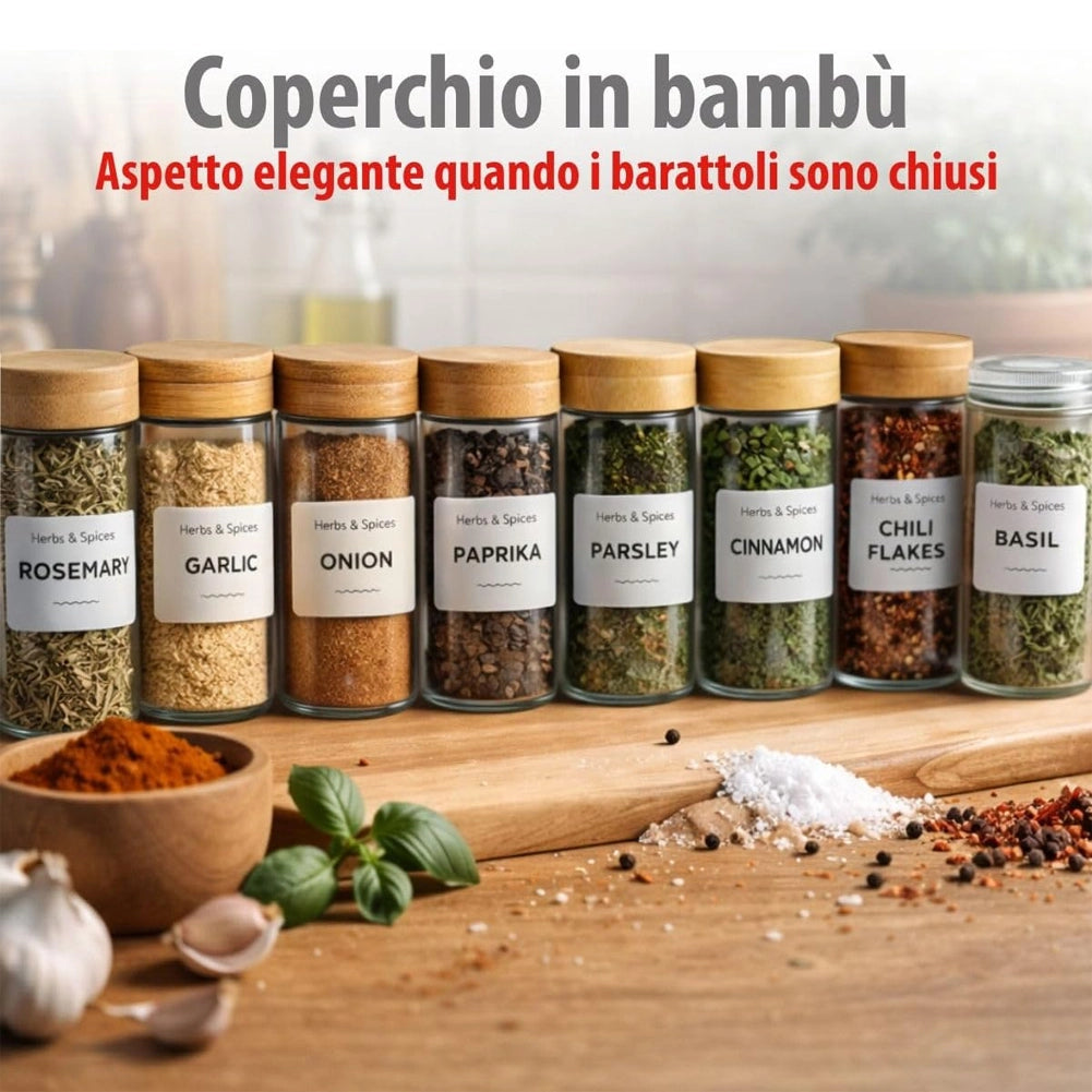 Set 12 Barattoli Portaspezie con Dosatore e Etichette Organizer da Cucina