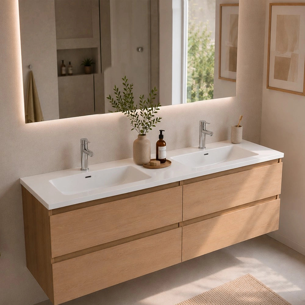 Lavabo doppia vasca Bulnes121 in Ceramica Bianco Lucido 121 cm – Eleganza Essenziale per il Bagno