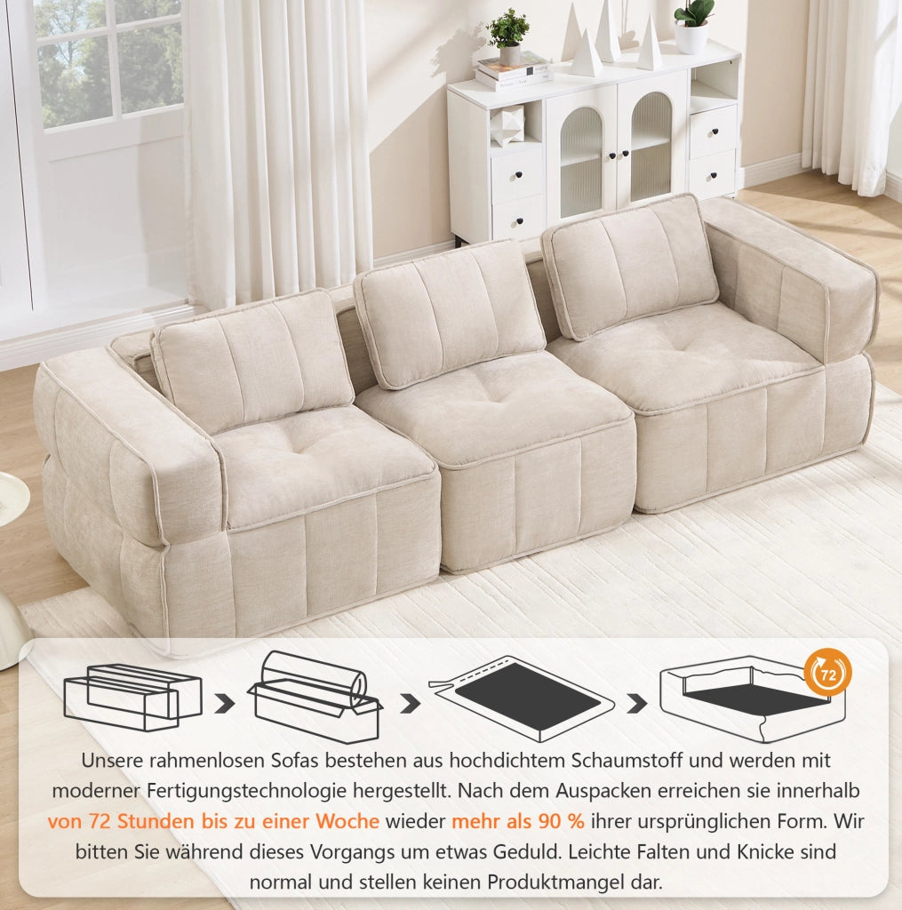 Divano modulare 3 posti 271x93x67 cm in tessuto di poliestere beige