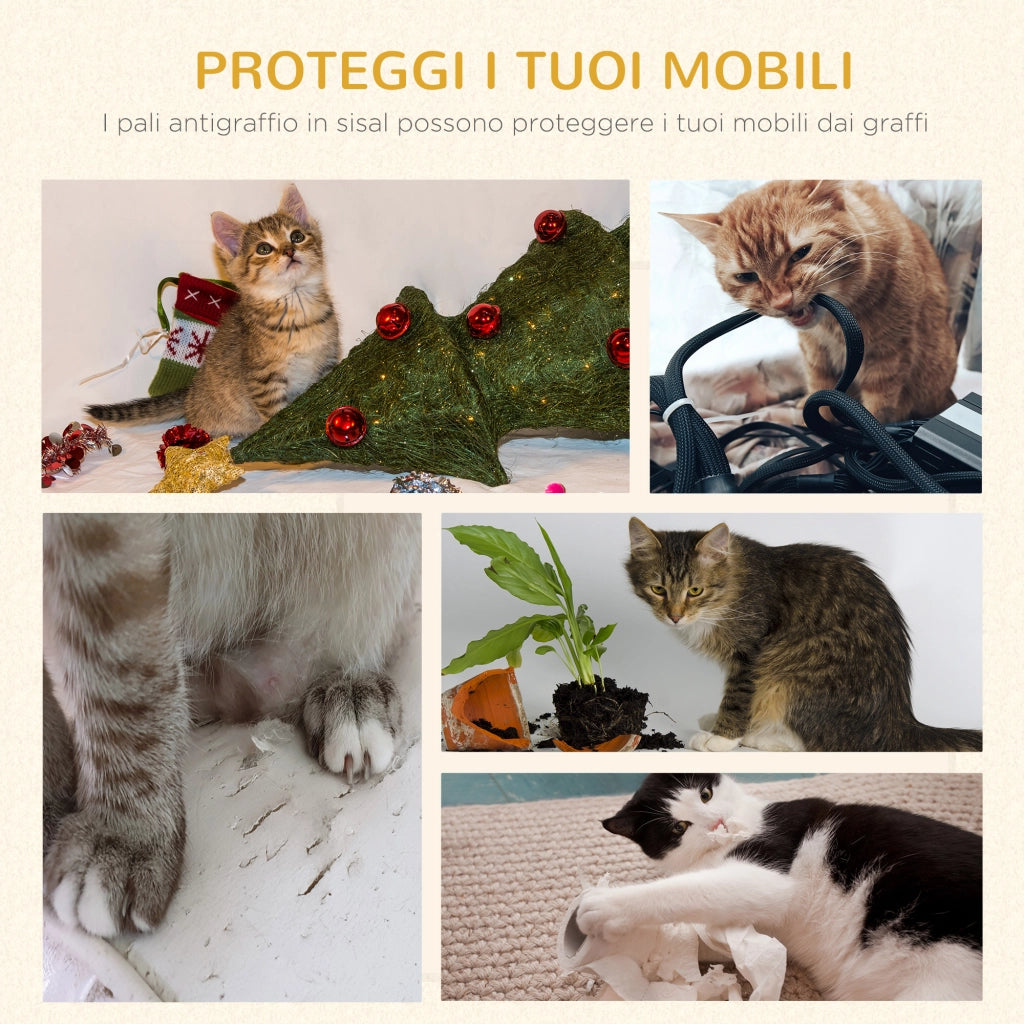 Castello per Gatti con Ripiani e Cuccia ¨C Zephmum ¨C Bianco e Grigio 48x35x100cm