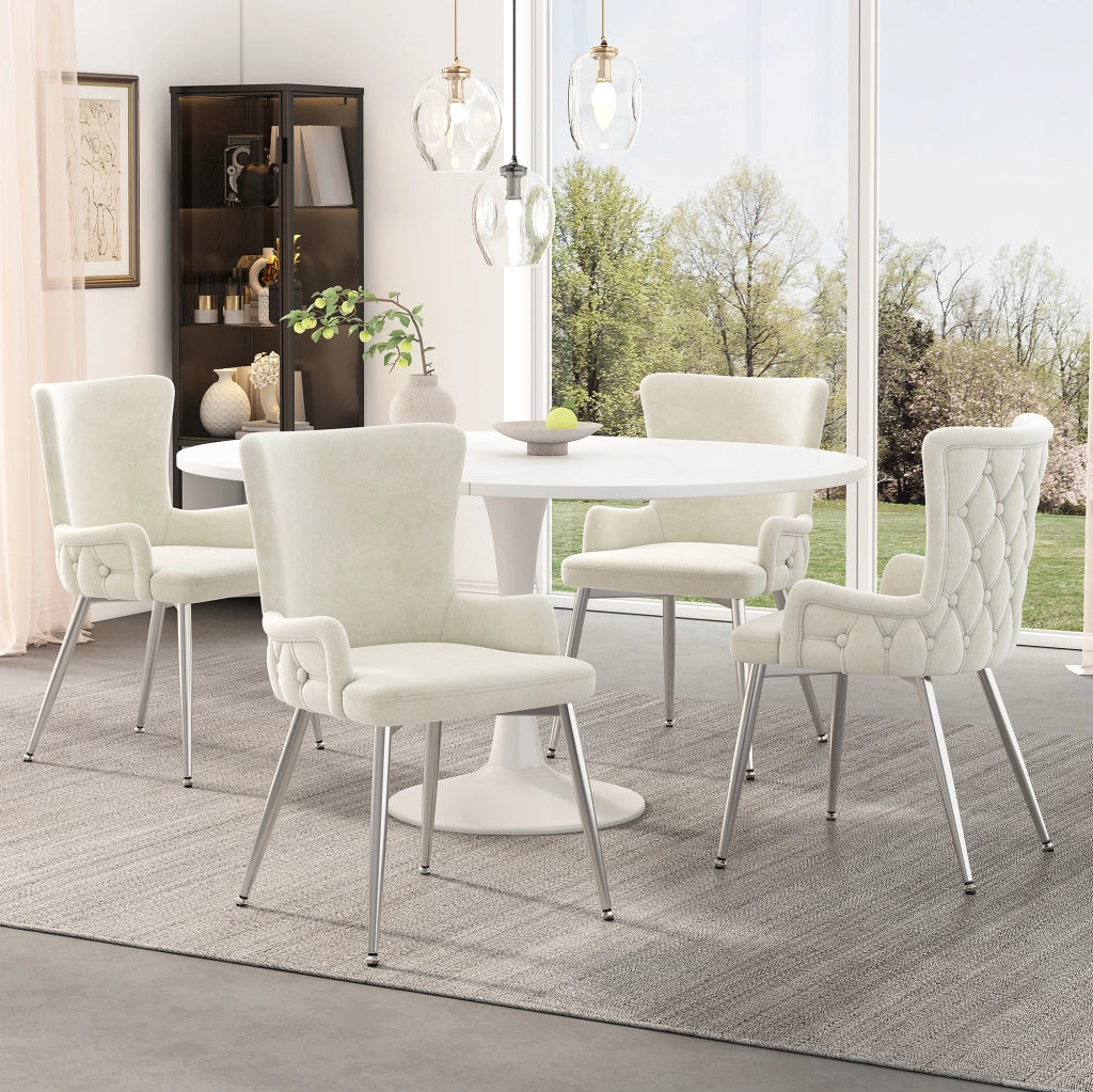 Set di 6 sedie da pranzo in velluto beige con gambe in metallo, design moderno per sala da pranzo e soggiorno