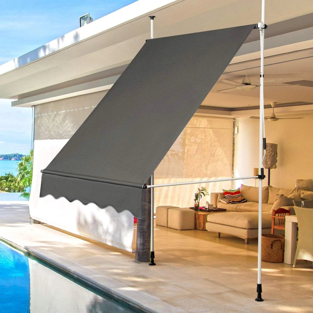 Tenda da Sole per Esterno, Tenda da Sole a Bracci Estensibili con Struttura Telescopica e Tessuto Resistene ai Raggi Solari, Regolabile in Altezza e in Angolazione (150 x 120 cm Grigio)