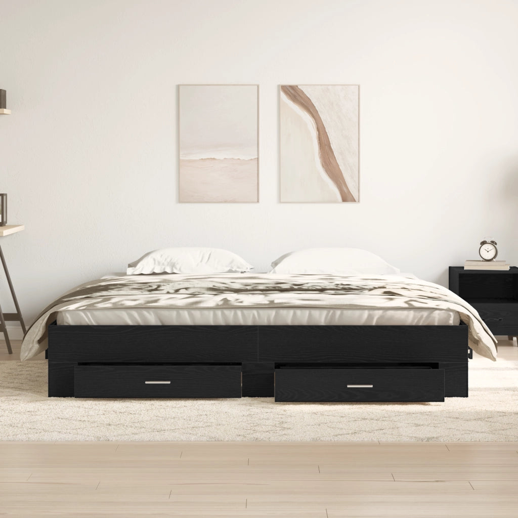 Struttura del Letto con Cassetti Nero Rovere 180x200 cm Legno Ingegnerizzato
