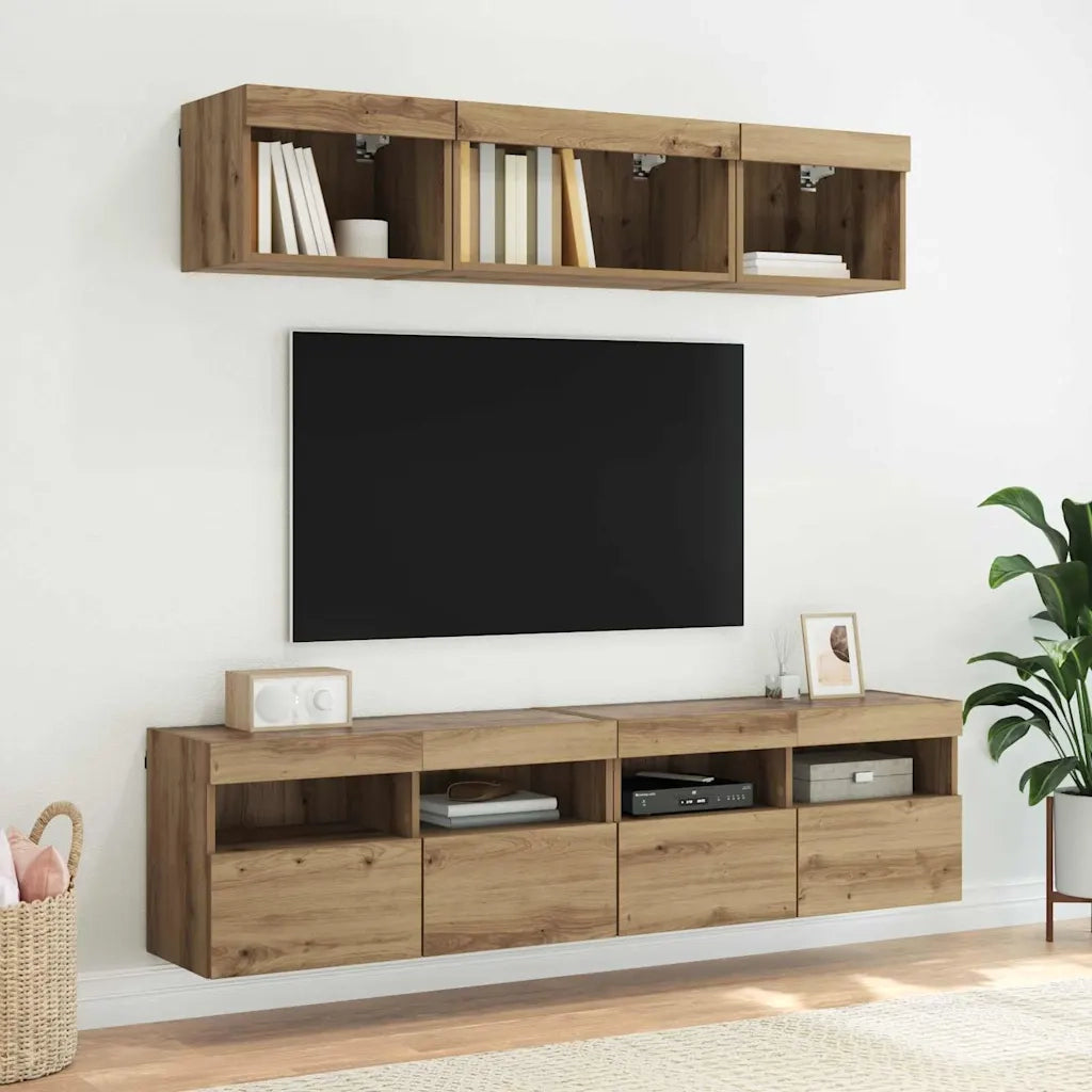 Mobile TV da parete con LED Rovere artigianale 80 x 30 x 40 cm 882979