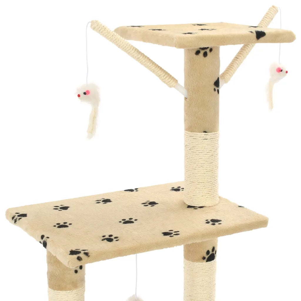 Albero per Gatti e Tiragraffi Sisal 138 cm Zampe Stampate Beige CFW9838659