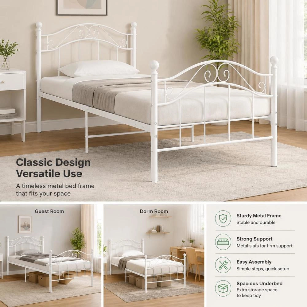 White Metal Bed 90x200 Cm