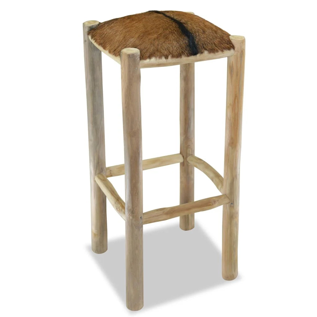 Sgabello da bar di design seduta per sedia vera pelle teak quadrato marrone 1202093