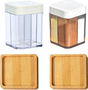 Set di 4 contenitori per erbe quadrati 4 in 1 struttura per polvere di sale e pepe contenitori per erbe struttura per polvere di pepe trasparente struttura per erbe per cucina, campeggio, barbecue, picnic, viaggio (bianco, trasparente)