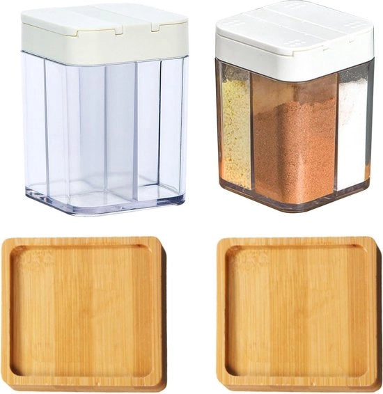 Set di 4 contenitori per erbe quadrati 4 in 1 struttura per polvere di sale e pepe contenitori per erbe struttura per polvere di pepe trasparente struttura per erbe per cucina, campeggio, barbecue, picnic, viaggio (bianco, trasparente)