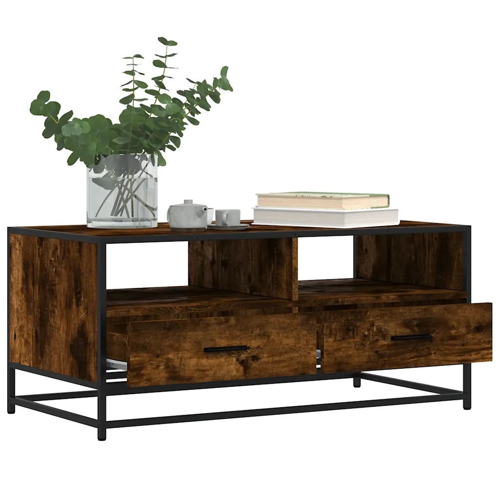 Tavolino Rovere Fumo 100x50x45cm in Legno Multistrato e Metallo 848786
