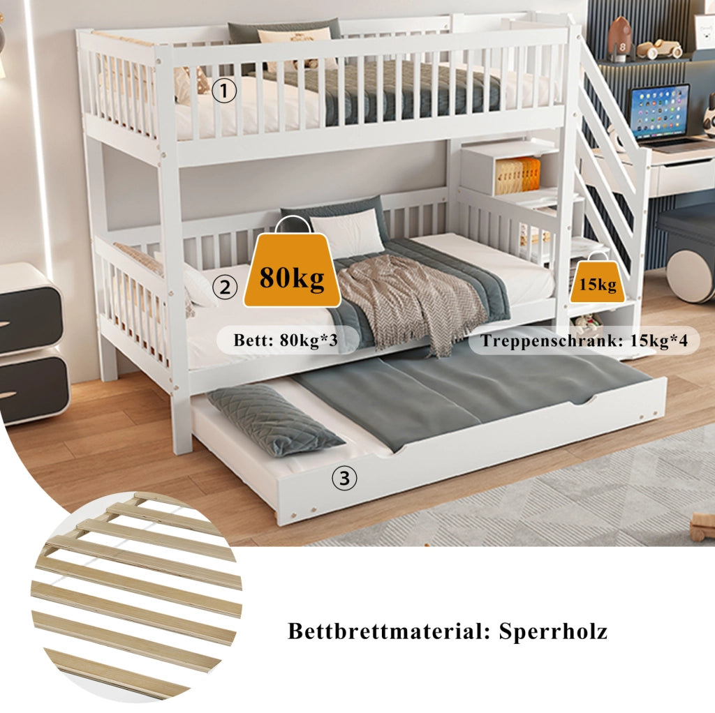 Letto a castello per bambini con letto estraibile bianco