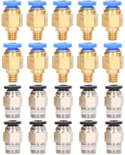 Accessori 20 pezzi - Fitting pneumatico PC4-M6/PC4-10 - Adatto per stampante 3D - Ottone/Acero inossidabile - Incluso 10x PC4-M6/10x PC4-10