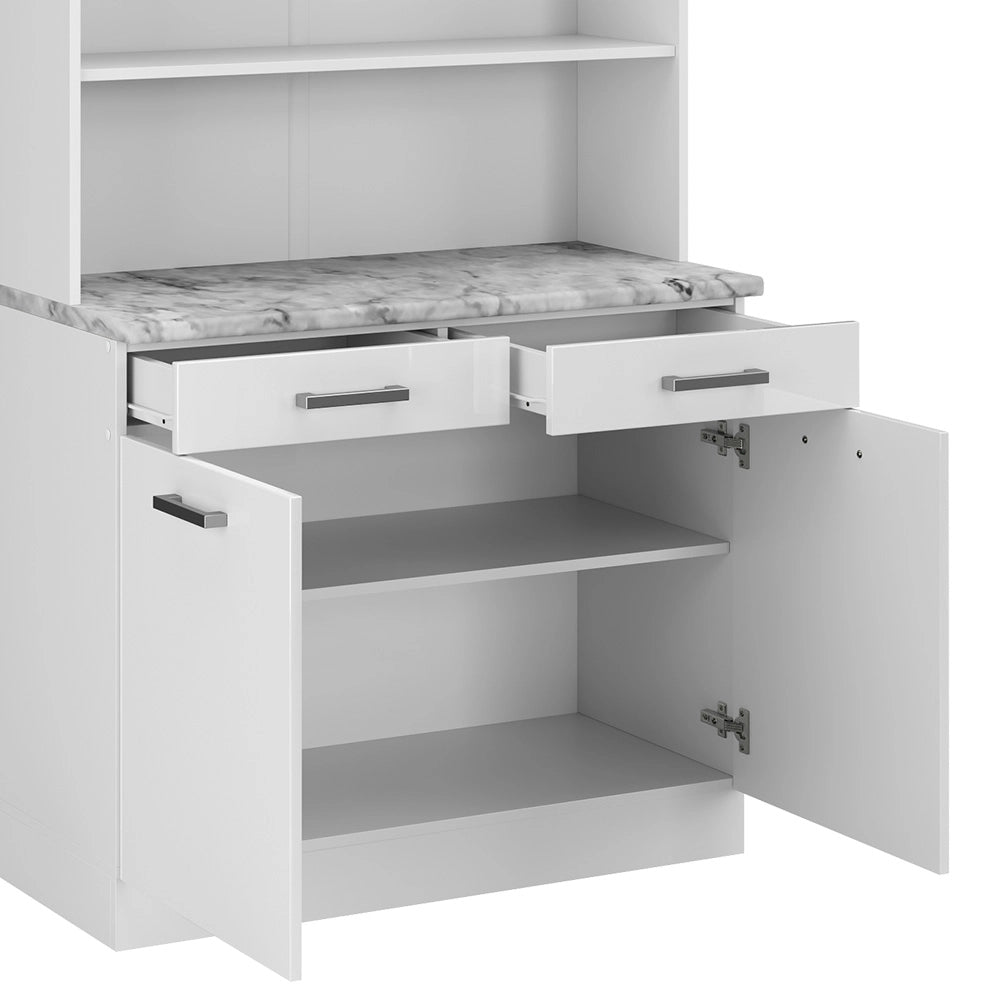 Cucine componibili piccole R-Line Bianco lucido/Bianco 100 cm, PL Marmo Vicco