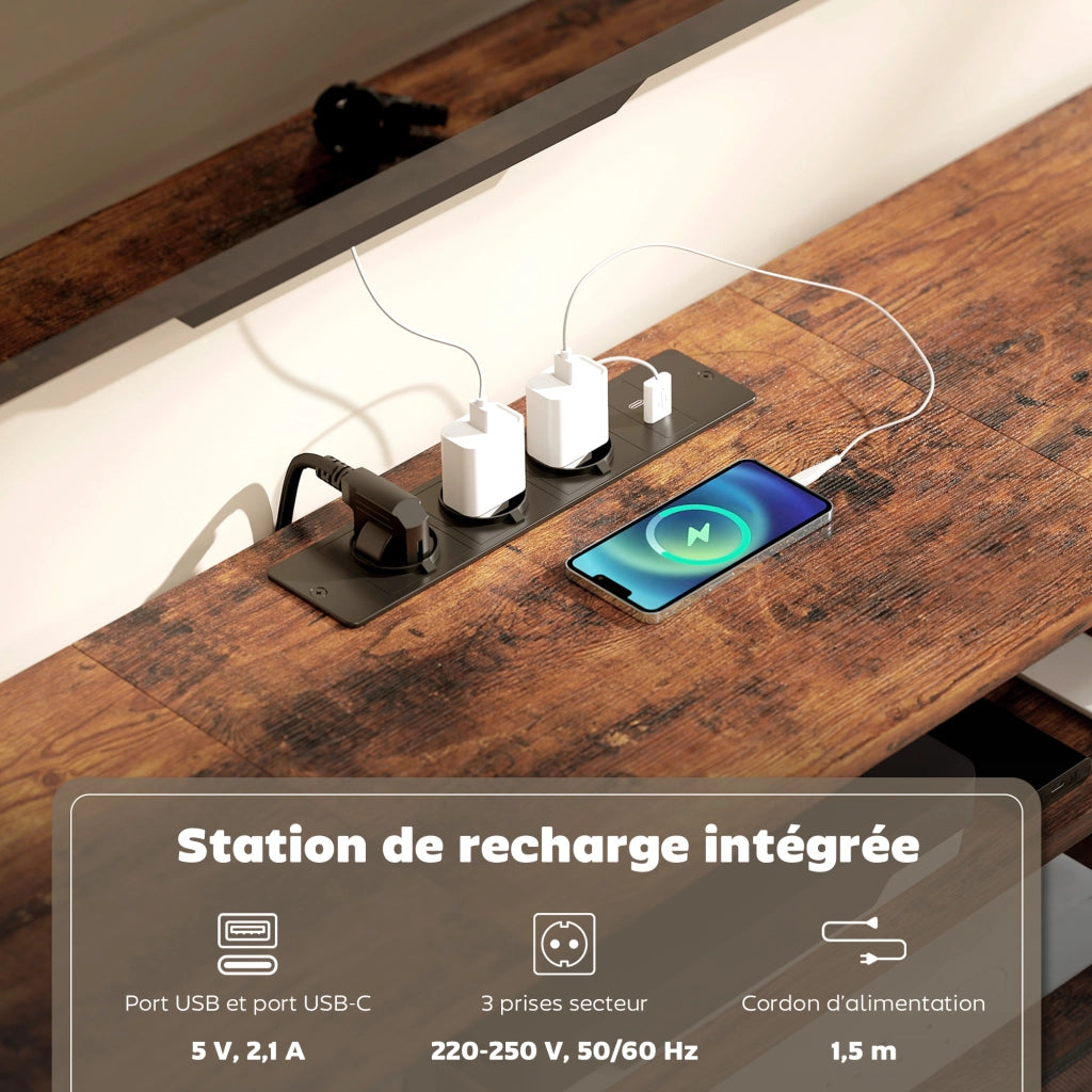 Mobile TV con 5 cassetti e stazione di ricarica ¨C zephmum ¨C marrone 140x30x50cm