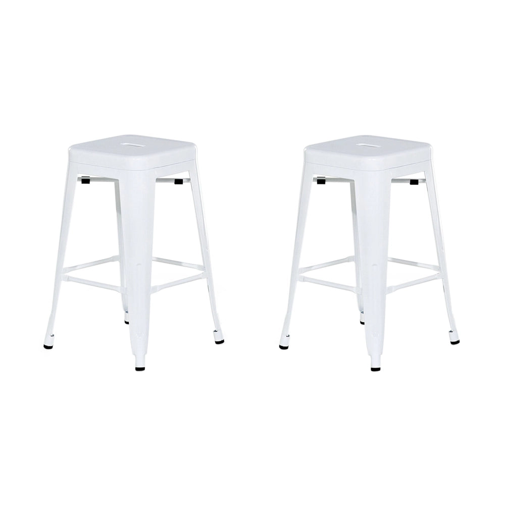 Set di 2 Sgabelli da Bar in Acciaio Bianco 60 cm Impilabili Altezza Bancone Industriale
