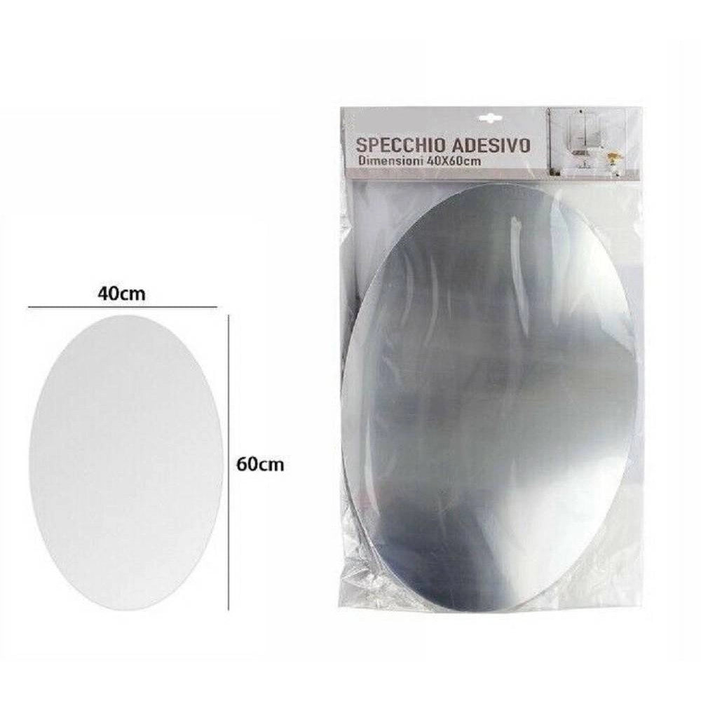Trade Shop - Specchio Adesivo Forma Ovale Adesiva Murale Arredamento Casa 40 X 60 Cm -