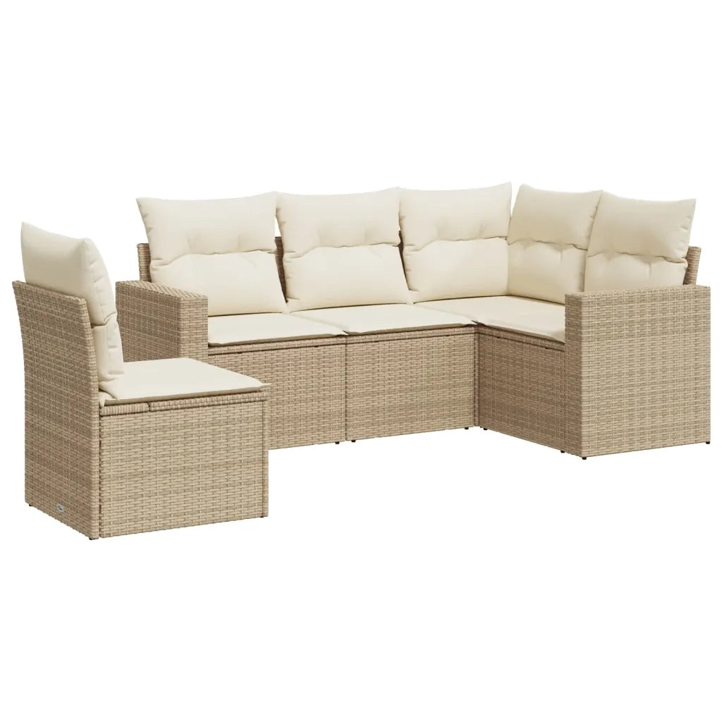 Set Divano da Giardino 5 pz con Cuscini Beige in Polyrattan