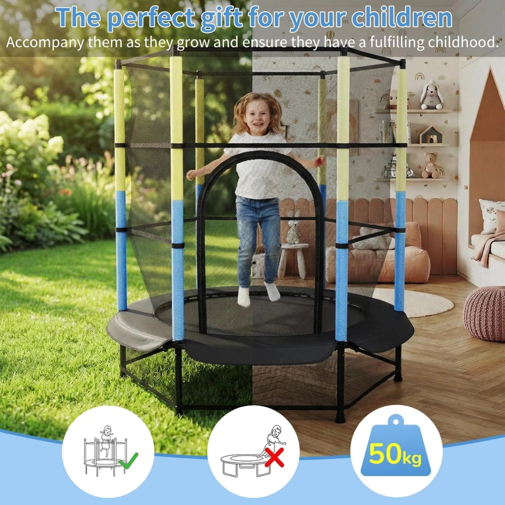 Trampolino Elastico Bambini, Tappeto Elastico Bambini Ø140 cm, Salterello bambini con Rete Sicurezza, Trampolino Giardino per Esterno e Interno, Max 50 kg, per Regali